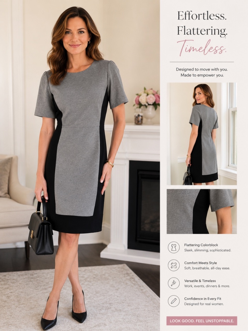 J. CREW Gray and Black Ponte Knit Short Sleeve Colorblock Dress 8 NWOT